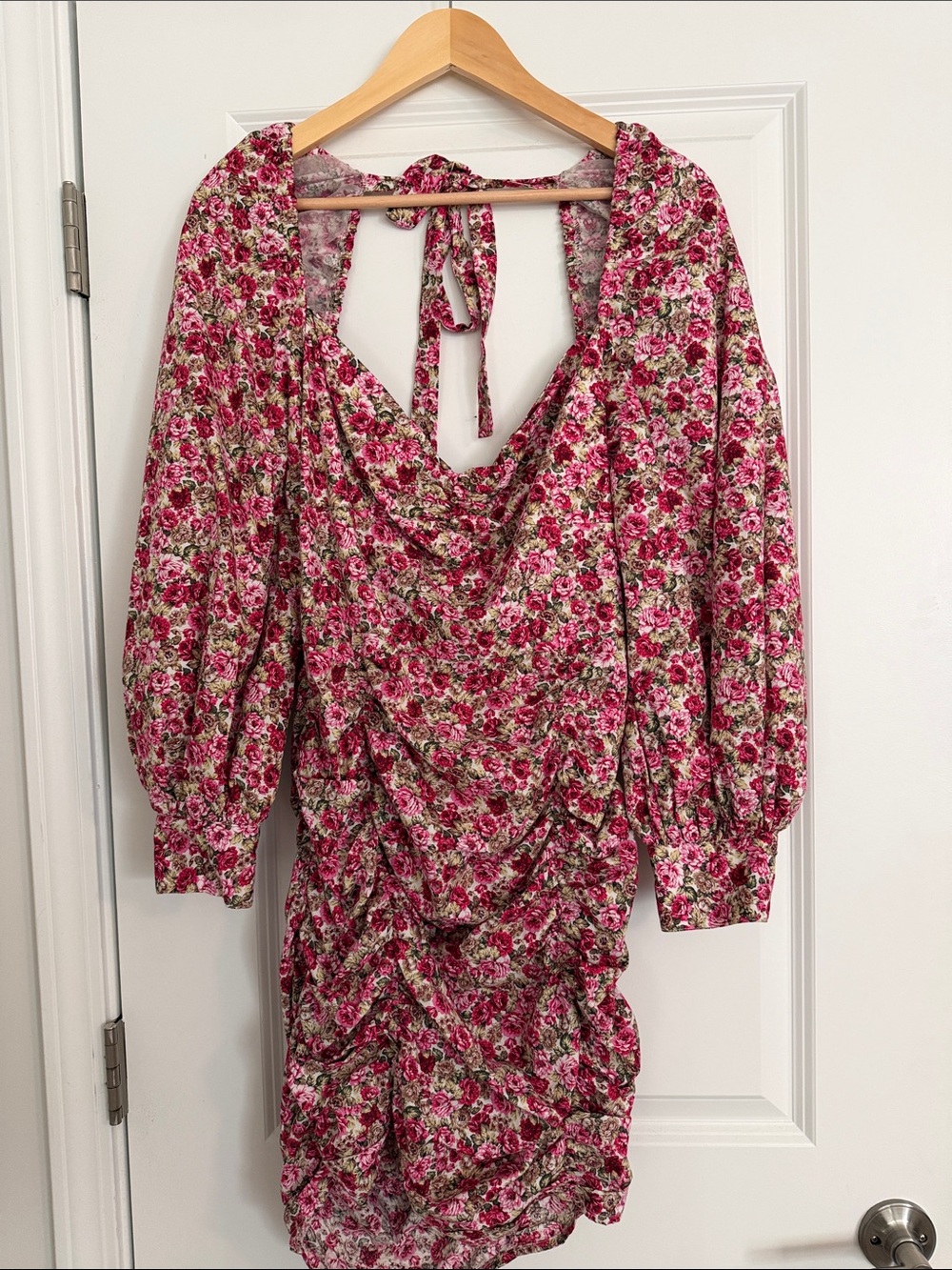 Nasty Gal Pink Floral Ruched Mini Dress